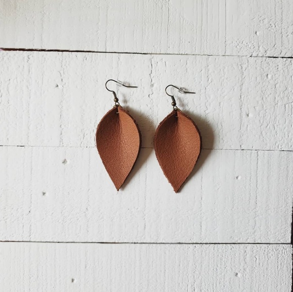 Jewelry - 2 Inch | Brown Petal Leather Earrings